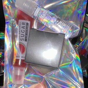 Natural Sugar Lip Scrub, lip mask, and lip oil set.